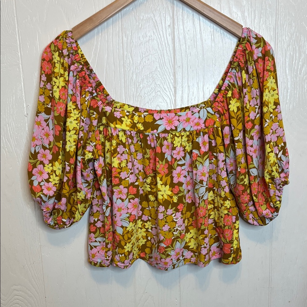Billabong Beach Daze Puff Sleeve Cropped Top S